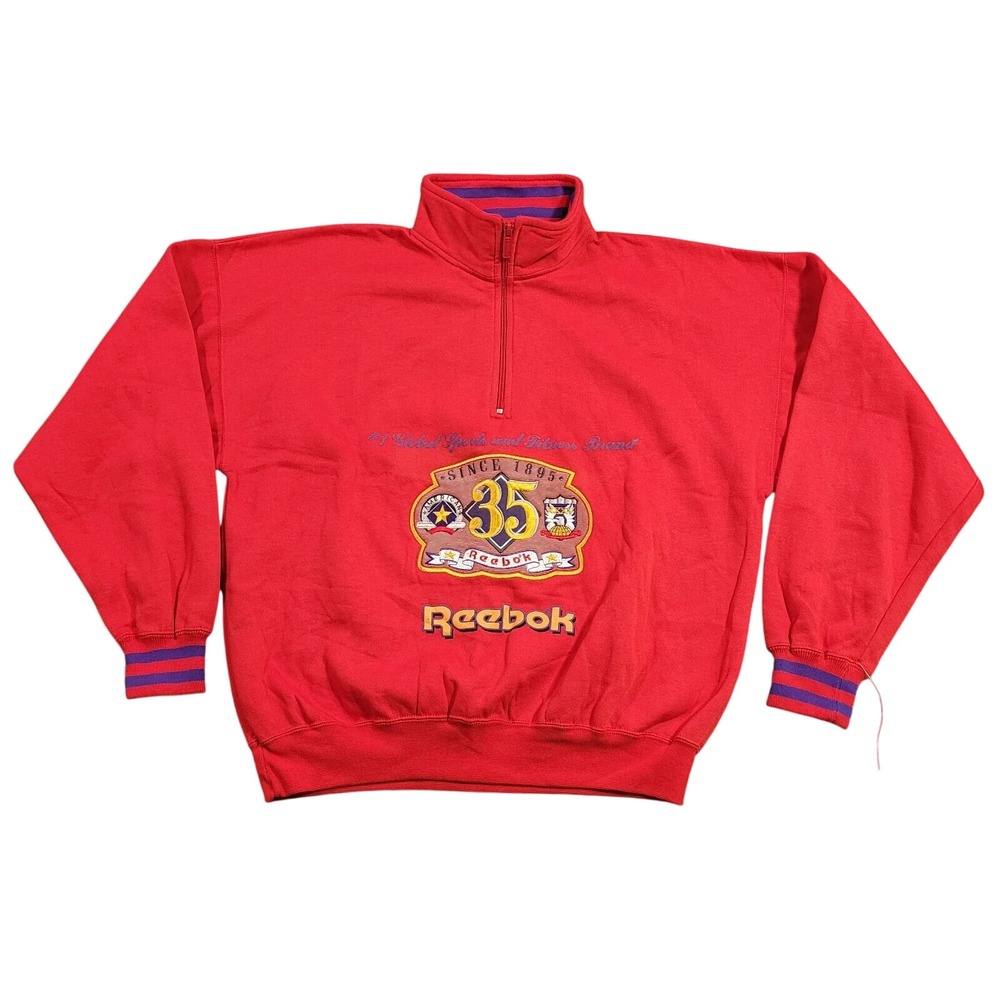Reebok Sweatshirt Mens Medium Red Vintage 90s Quarter Zip‎ 35th Anniversary NWT